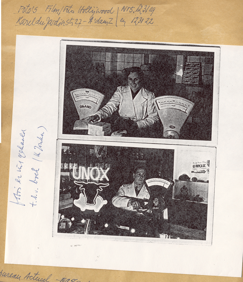 Klik voor foto in apart venster dirk_van_den_broek_en_joukje_de_jong_in_hun_eerste_winkel_1945.gif